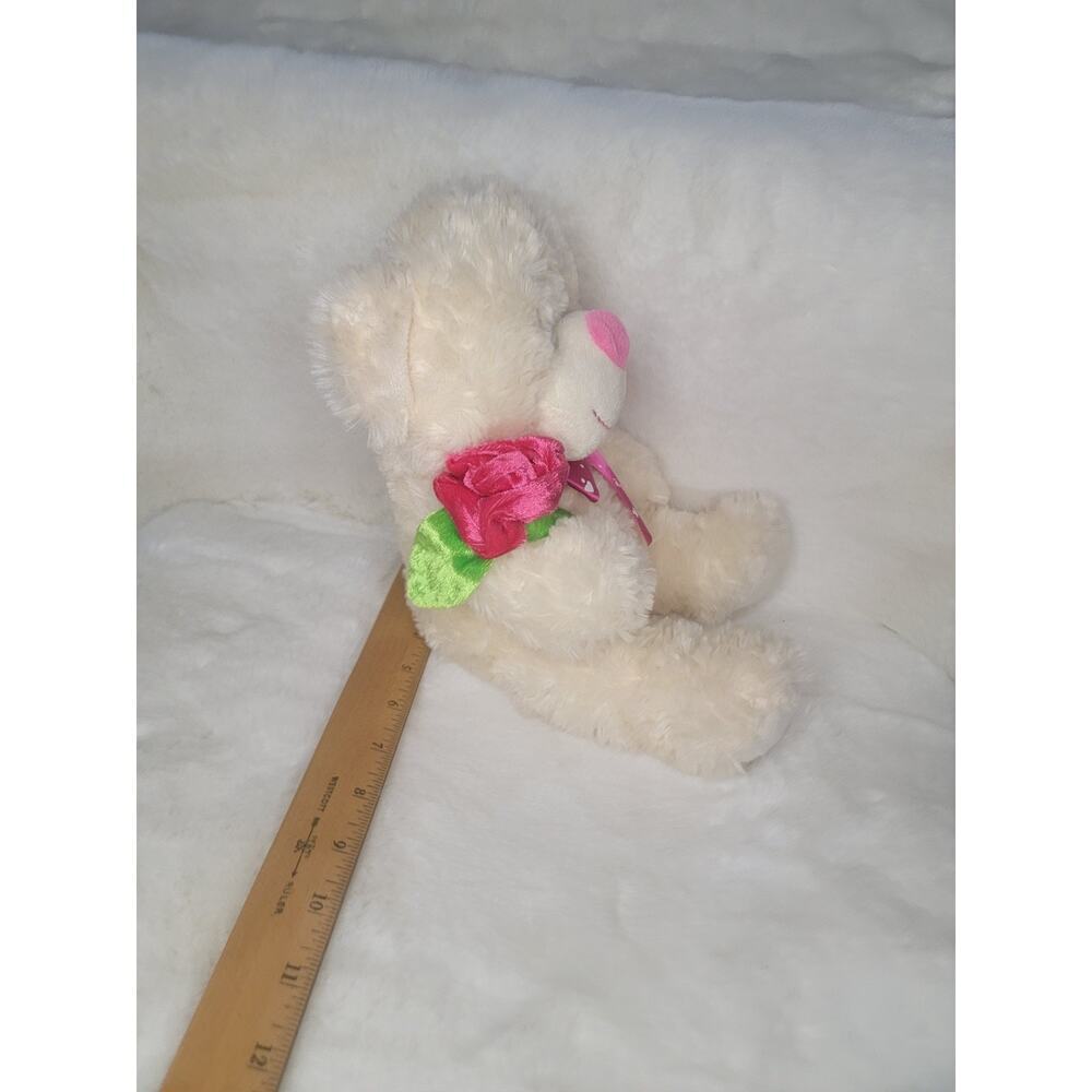 Vtg Kellytoy LOVE BEAR White Holding Pink Rose - Picture 3 of 10